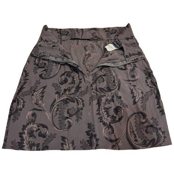 Y2K Anxiety Baroque Mini Skirt Taupe Black Scroll Pattern Size XS/S Made in USA - Picture 4 of 11
